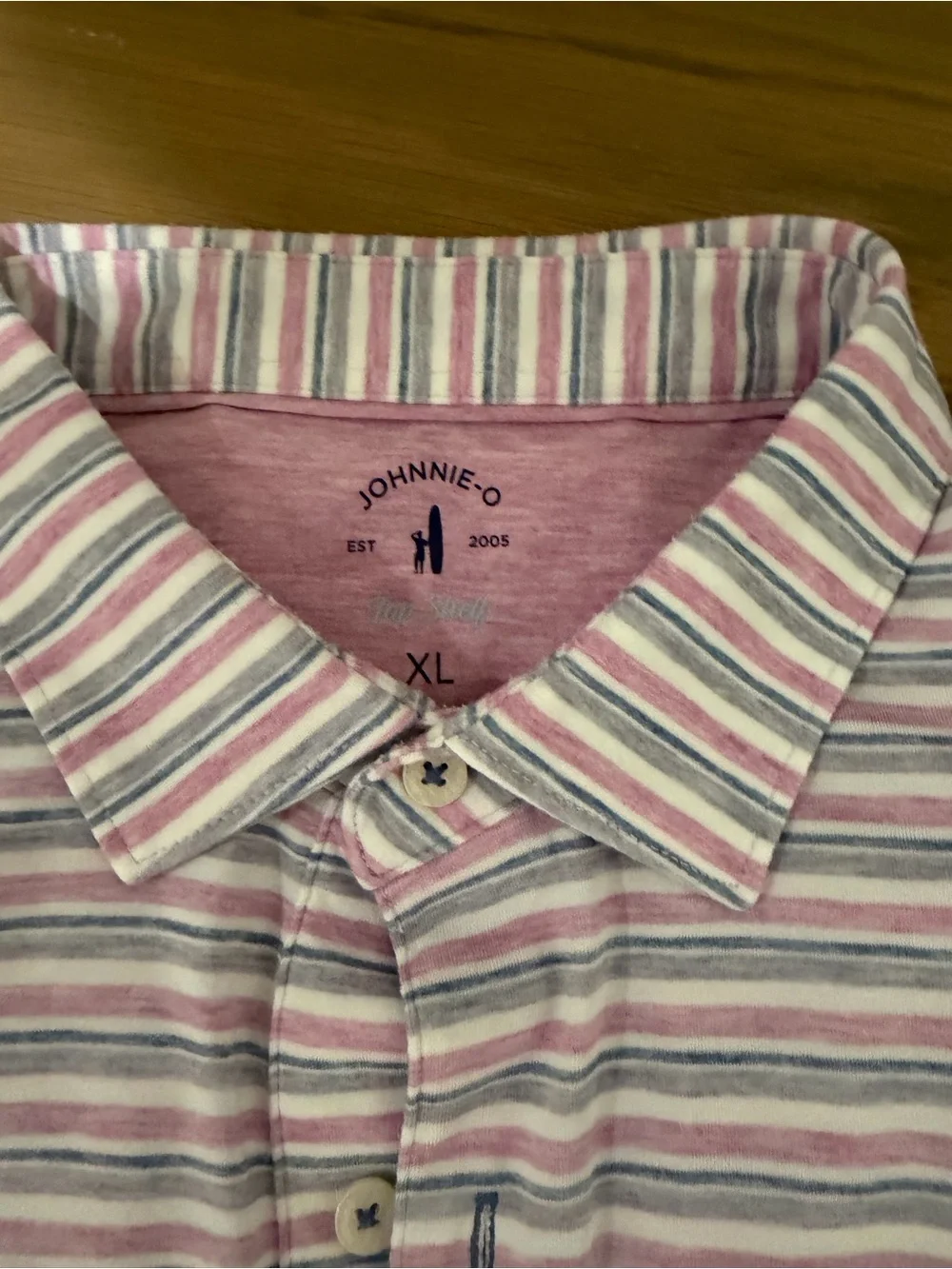 johnnie-O Striped Polo in Pink, Gray & White